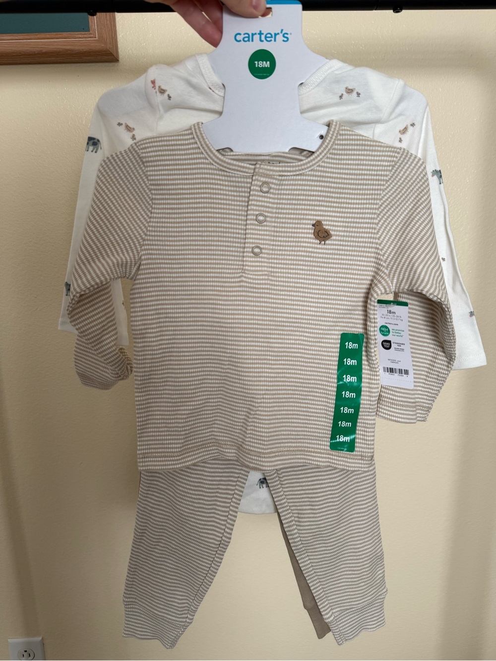 Carter's Beige & White Striped Long-Sleeve Two-Piece Set